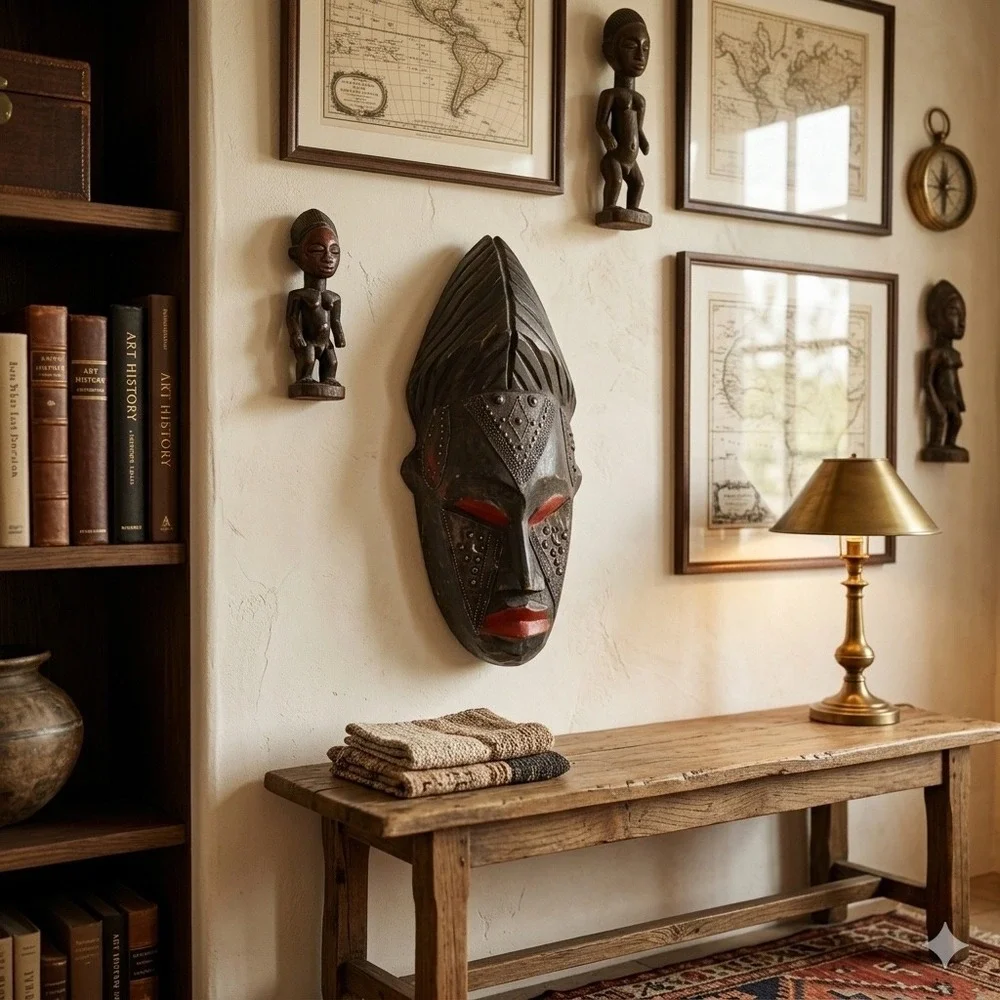 Vintage Marka Mali Tribal Mask Hand Carved Wood Brass Metal African Art‎ 14